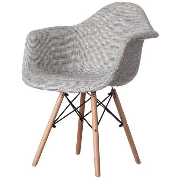 Mid-Century Modern Style Fabric Lined Armchair with Beech Wooden Legs, Grey, Fabulaxe, Mfr#: QI004325.GY